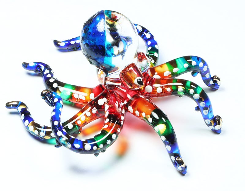 WitnyStore 3" White Dot Multicolor Octopus Artistic Blown Glass Figurine Premium Hand-Blown Statue Tabletop Decoration Unique Collectible for Adult Collectors Handcrafted Elegant Home Room Decor - Image 5